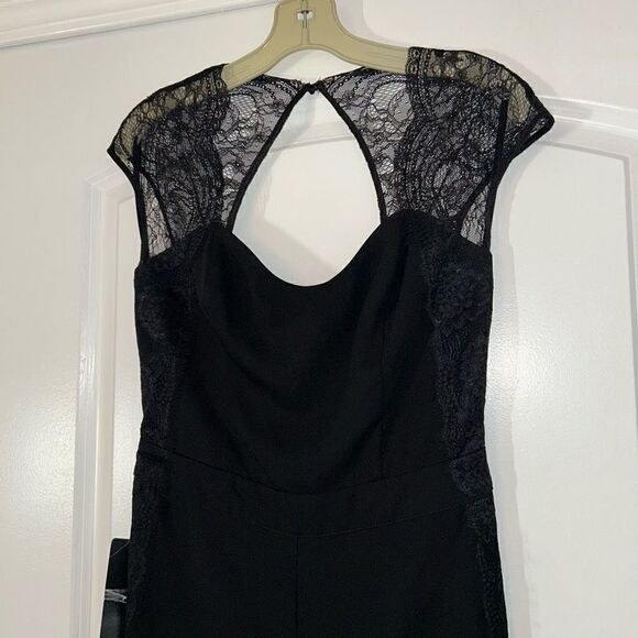 Bebe NWT Black Lace Short Sleeve Evening Jumpsuit - Picture 2 of 9